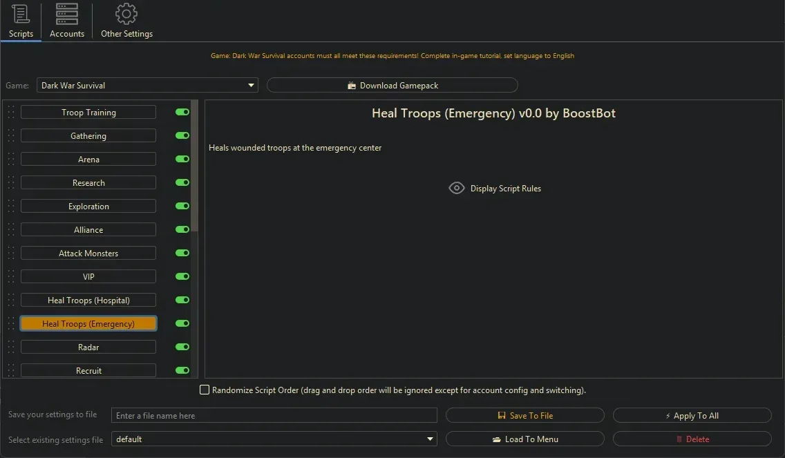 Dark War Survival Bot - Heal Troops (Emergency)