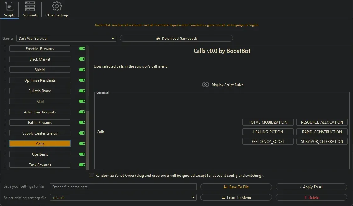 Dark War Survival Bot - Calls