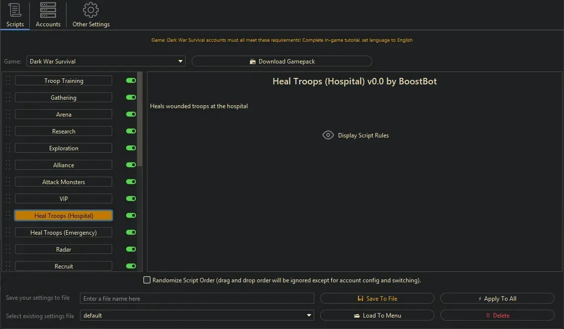 Dark War Survival Bot - Heal Troops (Hospital)