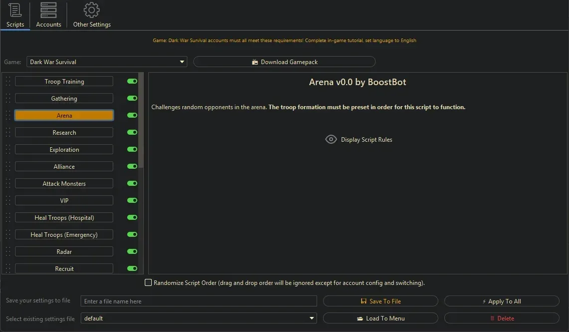 Dark War Survival Bot - Arena