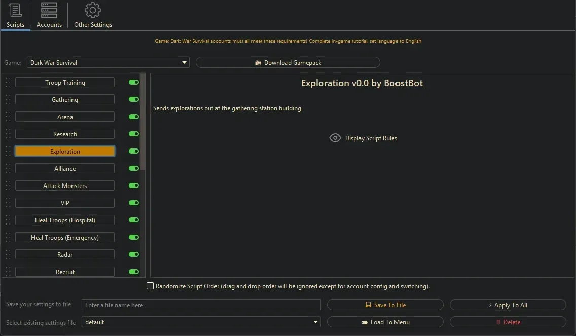 Dark War Survival Bot - Exploration